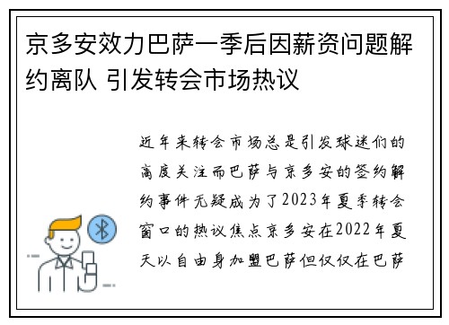 京多安效力巴萨一季后因薪资问题解约离队 引发转会市场热议 京多安效力巴萨一季后因薪资问题解约离队 引发转会市场热议